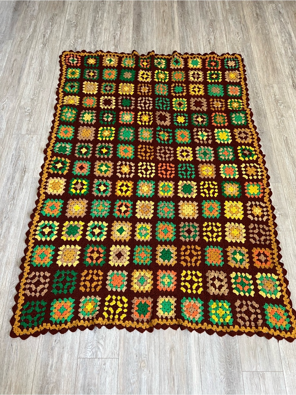 Vintage Handcrafted Granny Square Afghan Throw Blanket - approx 52” x 72”